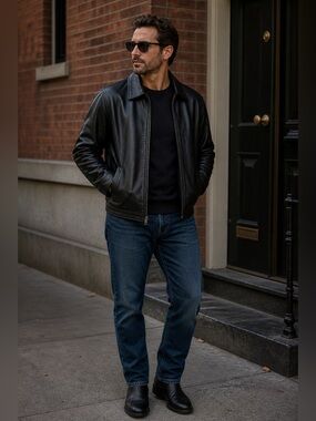 GAP Men's Black Leather Jacket sz L